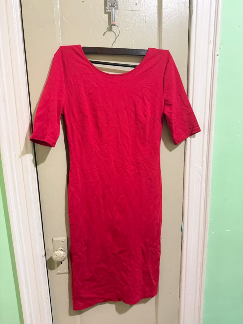 Classic Red Scoop-Neck Midi Dress